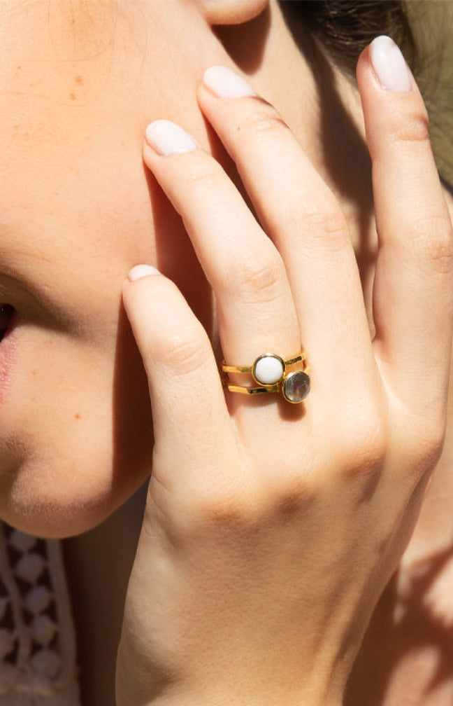 Bague Cléa - Agate blanche & Labradorite