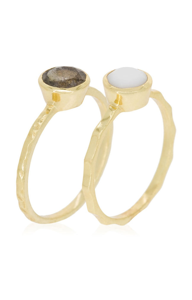 Bague Cléa - Agate blanche & Labradorite
