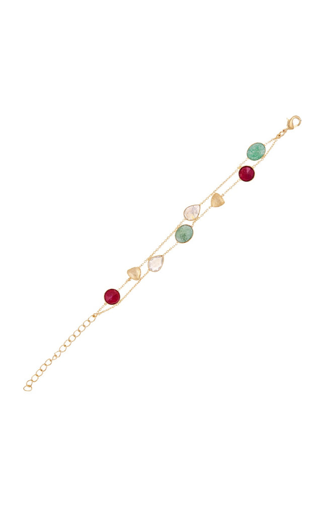 Bracelet Théa - Laiton doré, aventurine Verte,  labradorite & rubis rouge