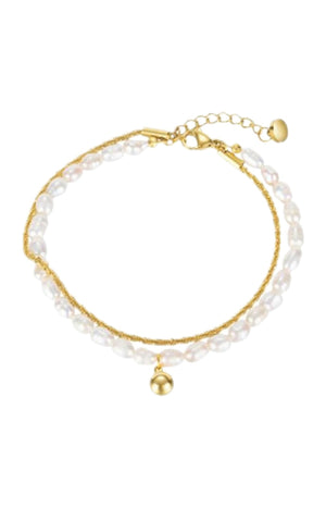 Bracelet perles - Acier inoxydable doré & perles blanches