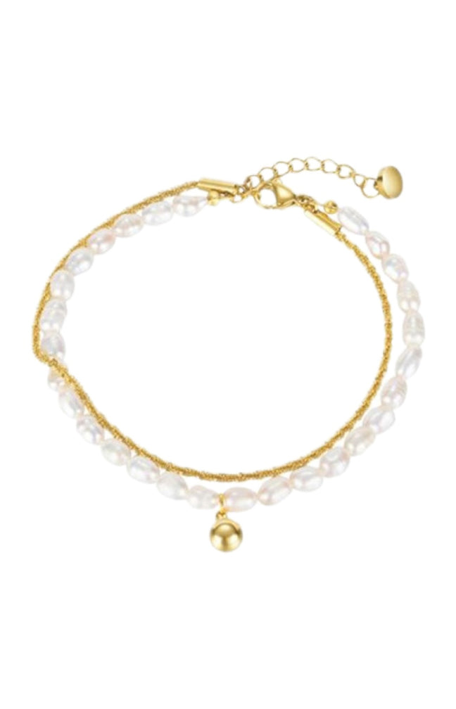 Bracelet perles - Acier inoxydable doré & perles blanches