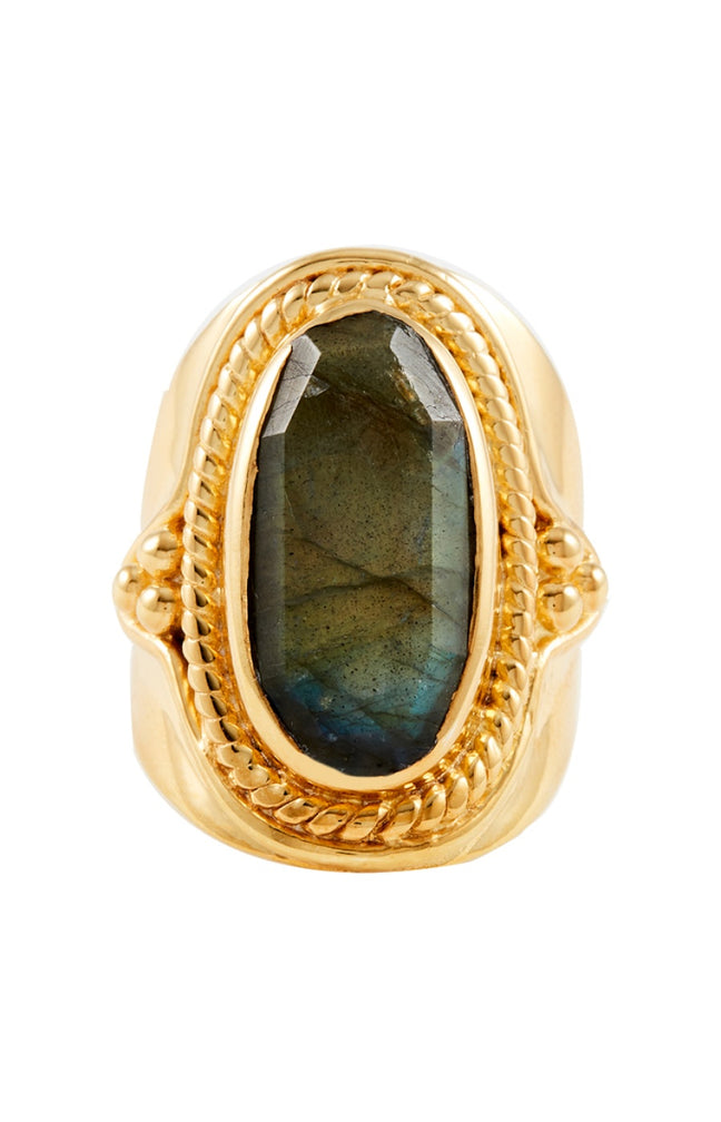Bague ajustable - Laiton doré & labradorite