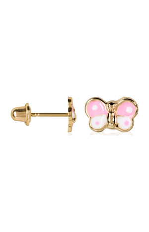 Boucles d'oreilles Papillon rose - Or jaune 375/1000 & émail - Enfant