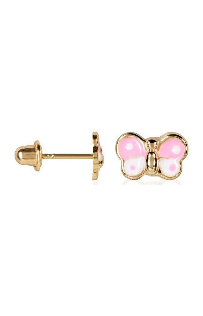 Boucles d'oreilles Papillon rose - Or jaune 375/1000 & émail - Enfant