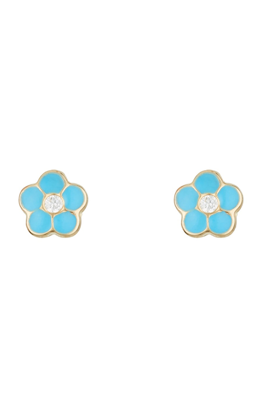 Boucles d'oreilles Marguerite bleue - Or jaune 375/1000 & émail - Enfant