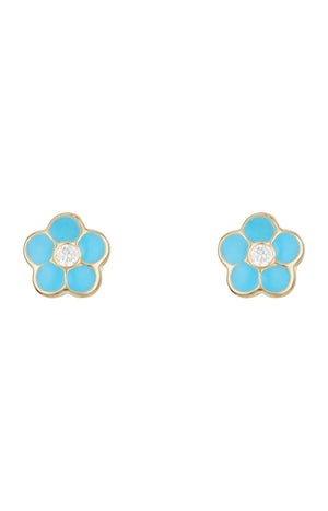 Boucles d'oreilles Marguerite bleue - Or jaune 375/1000 & émail - Enfant