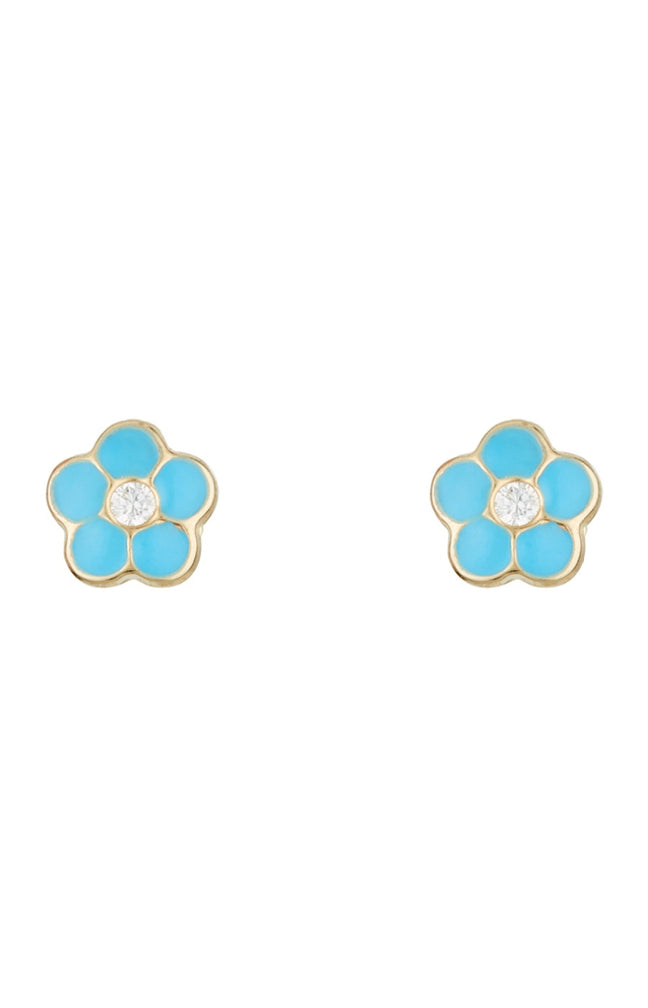 Boucles d'oreilles Marguerite bleue - Or jaune 375/1000 & émail - Enfant