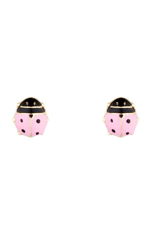 Boucles d'oreilles Coccinelle rosée - Or jaune 375/1000 & émail - Enfant