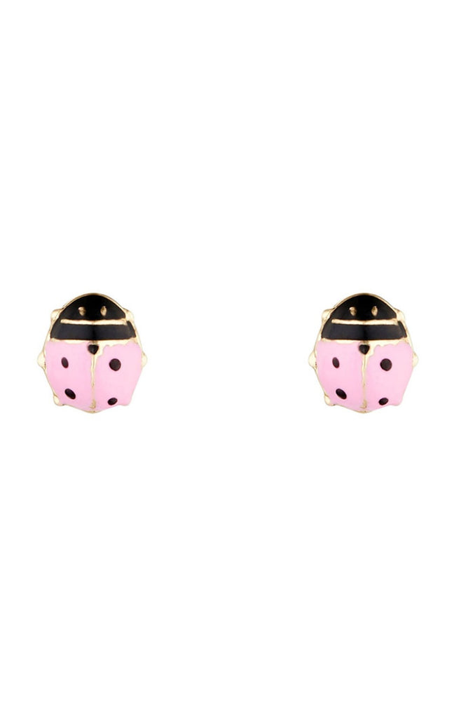 Boucles d'oreilles Coccinelle rosée - Or jaune 375/1000 & émail - Enfant