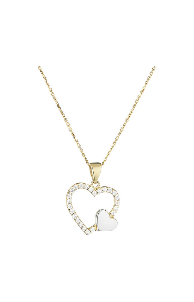 Pendentif Duo de cœur - Or Bicolore 375/1000 & zirconium