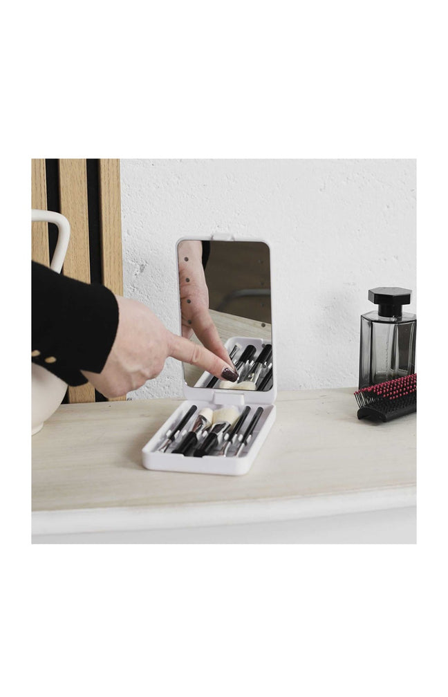 Miroir LED pliable avec compartiments & pinceaux - Blanc