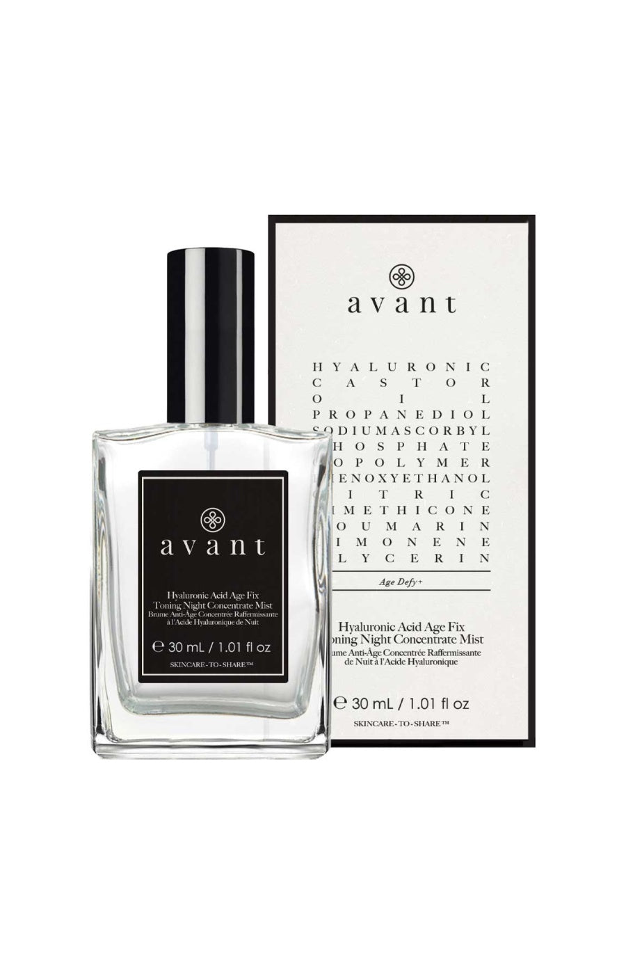 Brume anti-âge concentrée raffermissante de nuit - Acide hyaluronique & glycérine - Age Defy+ - Visage - 30 ml