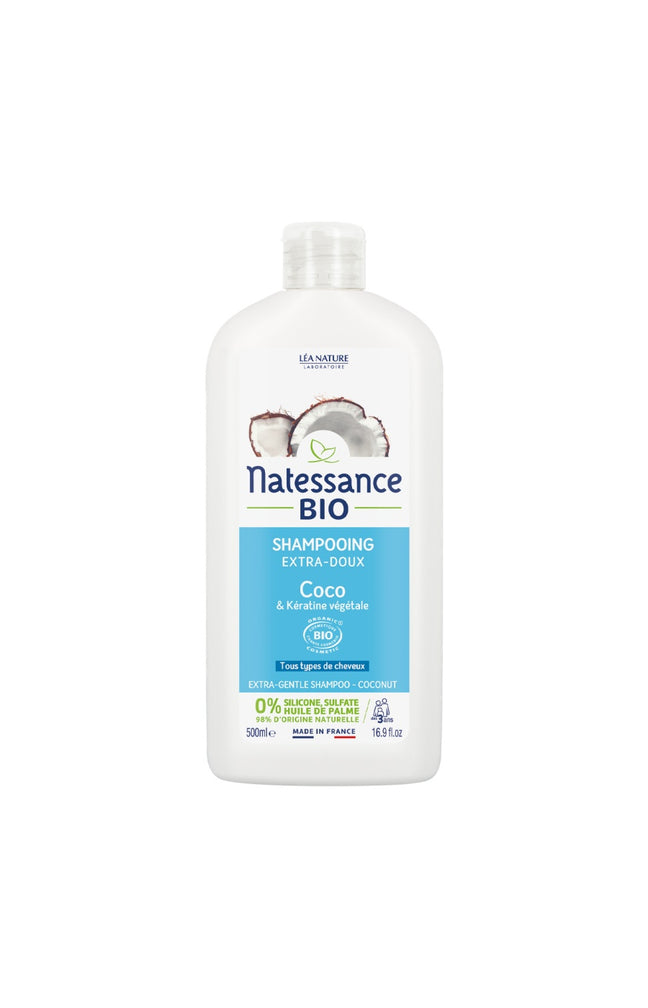 Shampoing extra-doux brillance bio - Huile de coco - Cheveux normaux à ternes - 500 ml