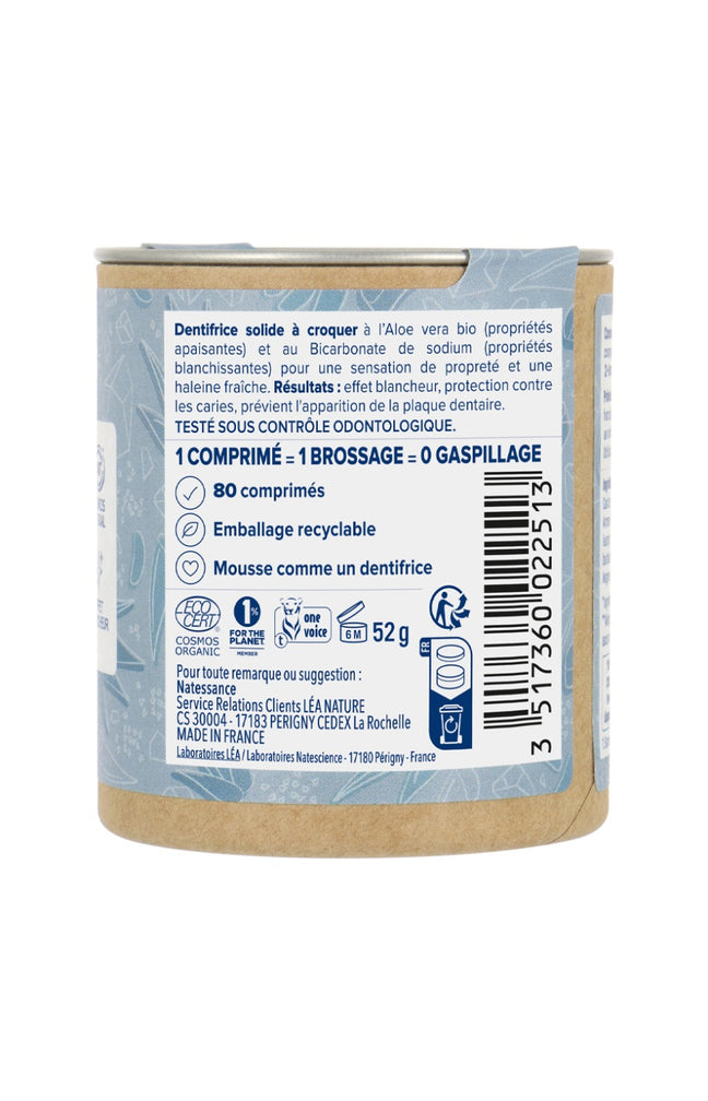 Dentifrice à croquer bio - Aloe vera & Bicarbonate - 80 unités