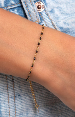 Bracelet - Acier inoxydable doré à l'or fin & perles noires