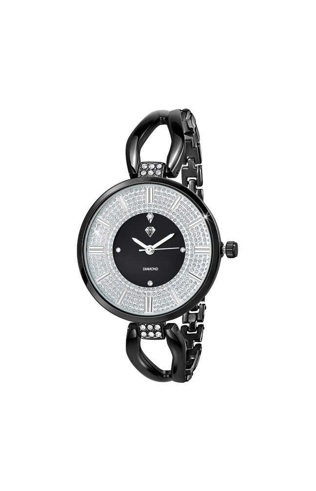 Montre Emilie - Laiton argenté, diamant & cristaux scintillants