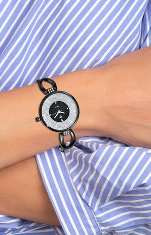 Montre Emilie - Laiton argenté, diamant & cristaux scintillants