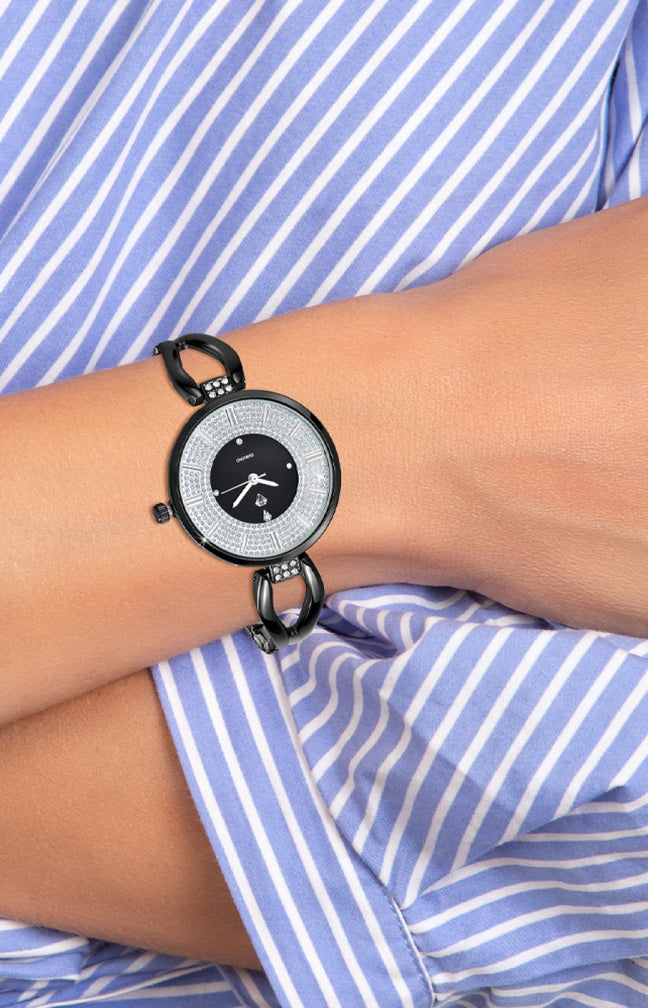 Montre Emilie - Laiton argenté, diamant & cristaux scintillants