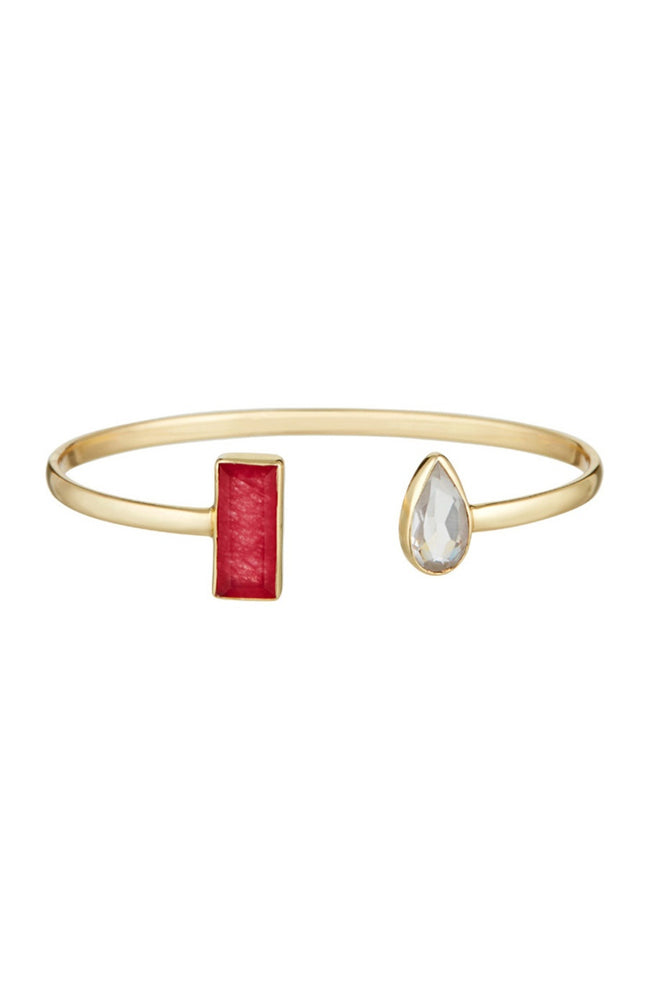 Bracelet Anaîs - Laiton doré, agate rouge & crystal