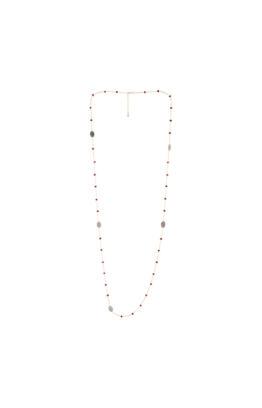 Collier Anabelle - Laiton doré, labradorite & jade rouge