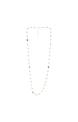 Collier Anabelle - Laiton doré, labradorite & jade rouge