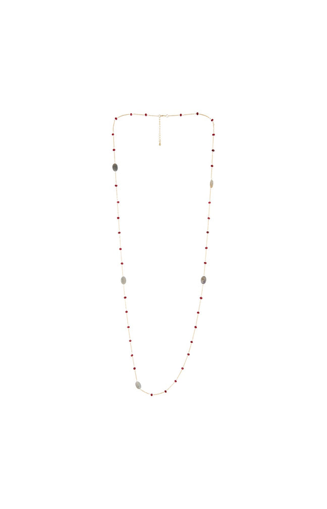 Collier Anabelle - Laiton doré, labradorite & jade rouge