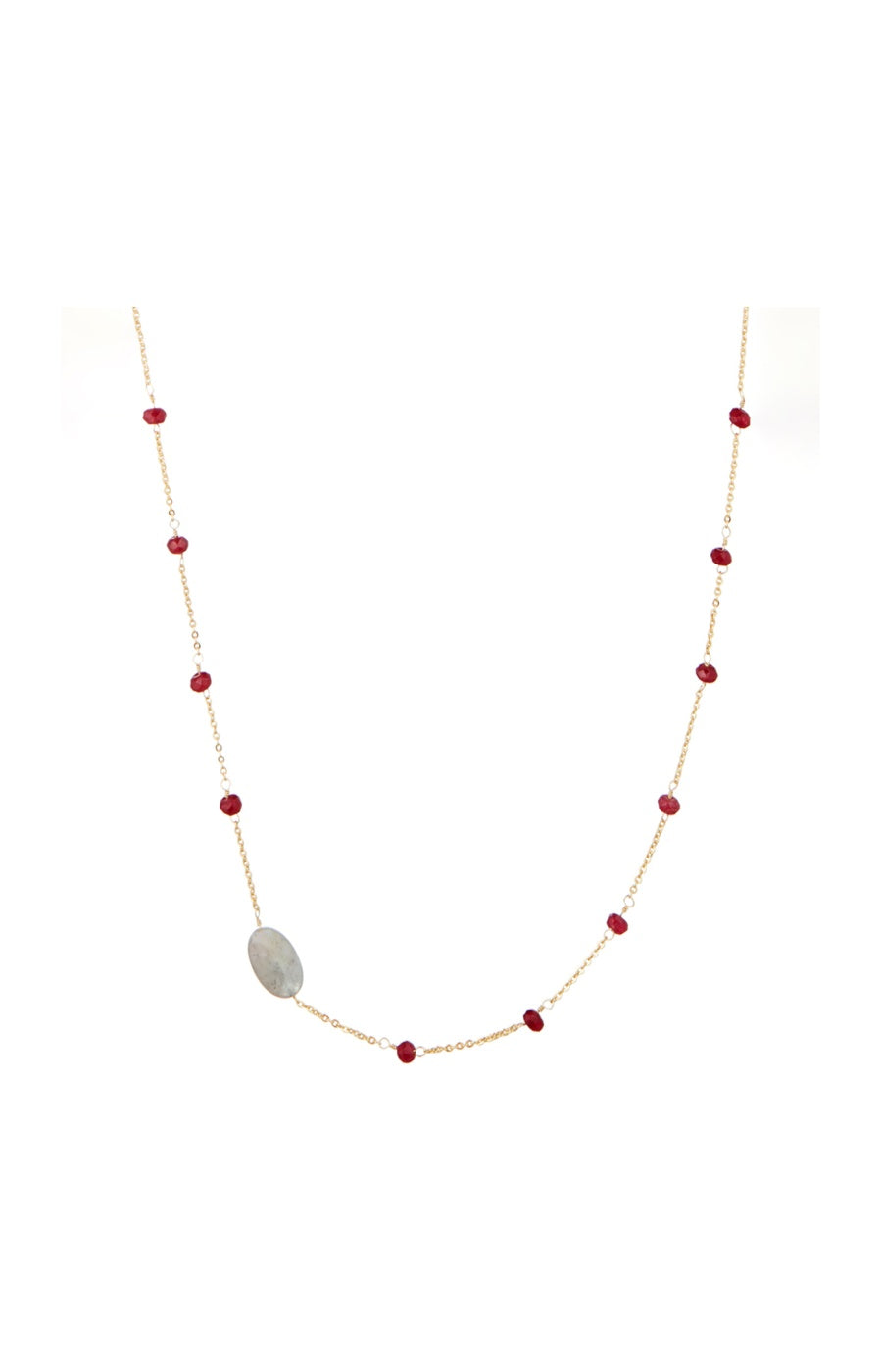 Collier Anabelle - Laiton doré, labradorite & jade rouge