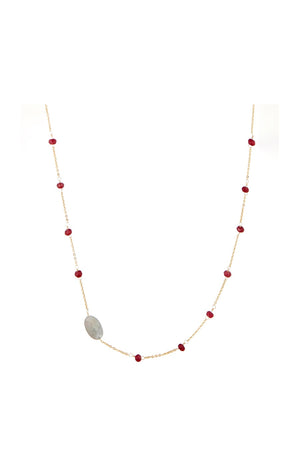 Collier Anabelle - Laiton doré, labradorite & jade rouge