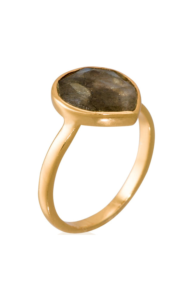 Bague Ilya - Laiton doré & labradorite