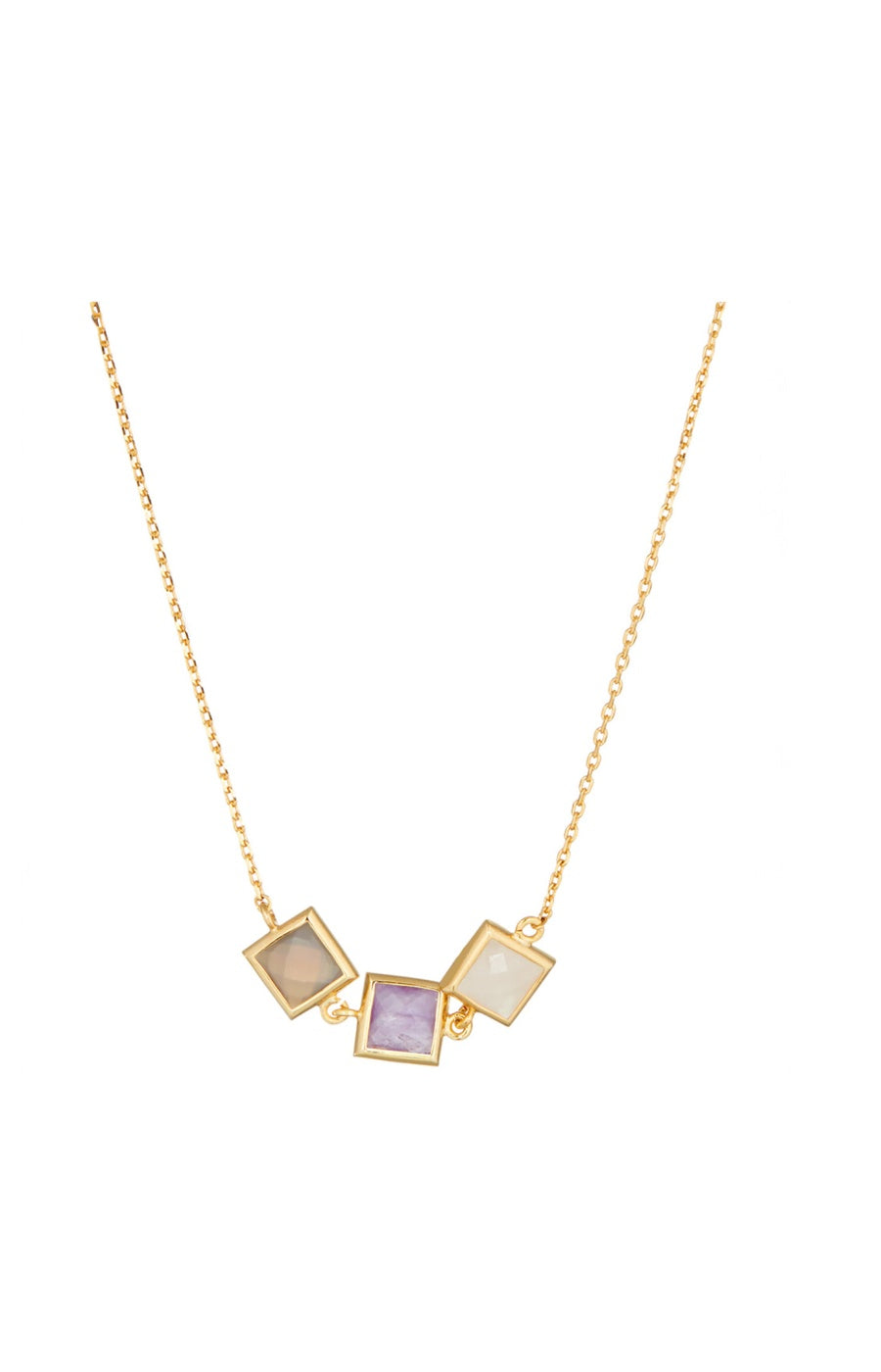 Collier Lorine - Laiton doré, quartz rose & améthyste