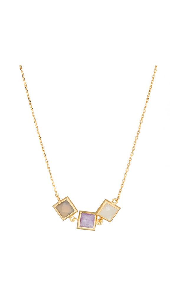 Collier Lorine - Laiton doré, quartz rose & améthyste