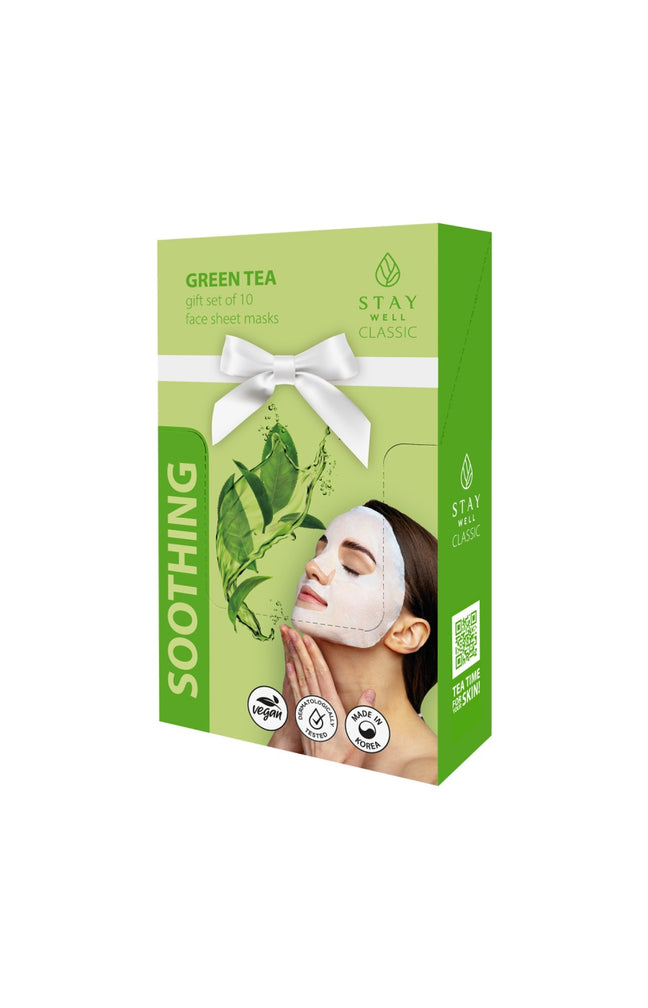 Masques en tissu apaisants - Thé vert - Visage - 10 unités