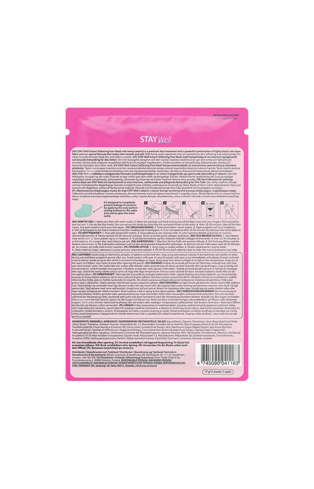 Stay Well - Masque pour les pieds adoucissant & lissant - Huile de graines de chanvre - 1 paire