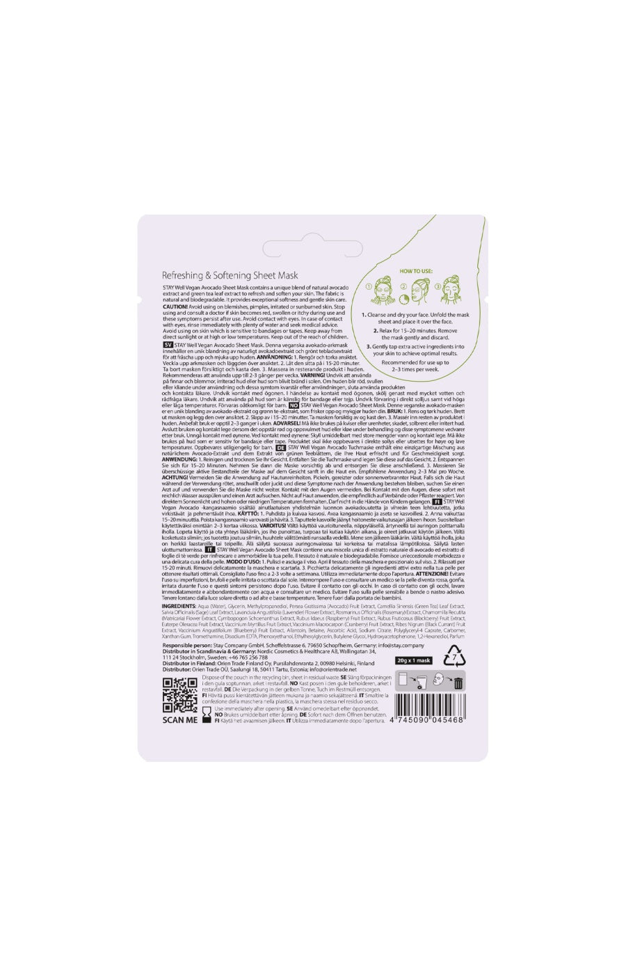 Masque en tissu rafraîchissant - Avocat - Visage - 12 unités