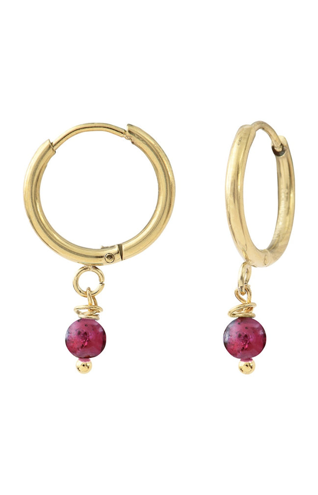 Boucles d'oreilles - Acier doré & grenat