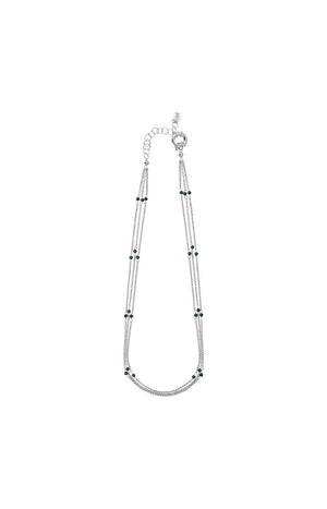 Collier rhodié - Argent 925/1000 & cristal vert émeraude
