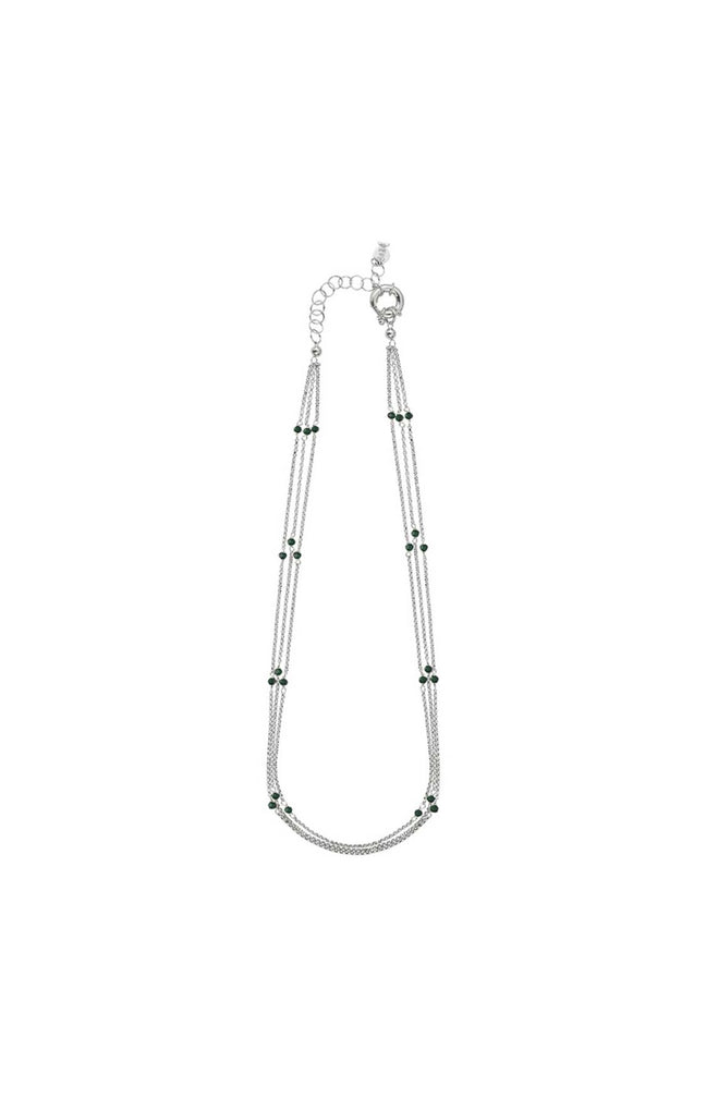 Collier rhodié - Argent 925/1000 & cristal vert émeraude