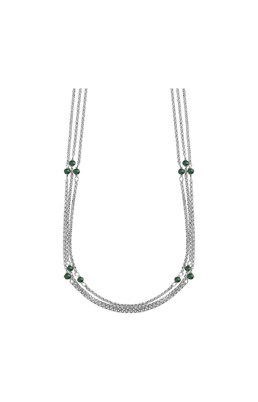 Collier rhodié - Argent 925/1000 & cristal vert émeraude