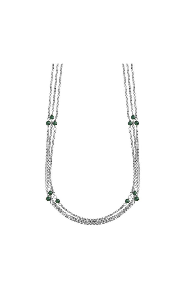 Collier rhodié - Argent 925/1000 & cristal vert émeraude