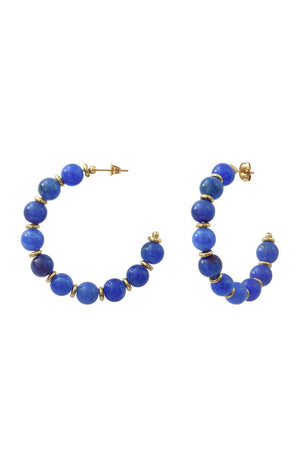 Boucles d'oreilles - Acier doré & perles en verre bleu
