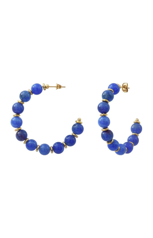 Boucles d'oreilles - Acier doré & perles en verre bleu