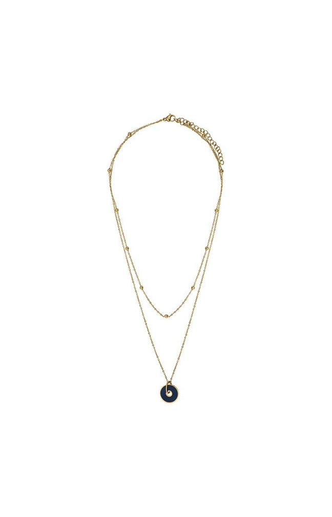 Collier - Acier doré & émail bleu marine