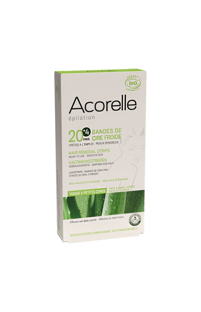 Bandes de cire froide bio - Aloe vera - Visage - Peaux sensibles - 24 bandes
