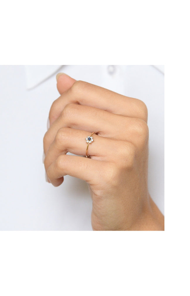 Bague Blue Flower - Or jaune 375/1000 & saphir