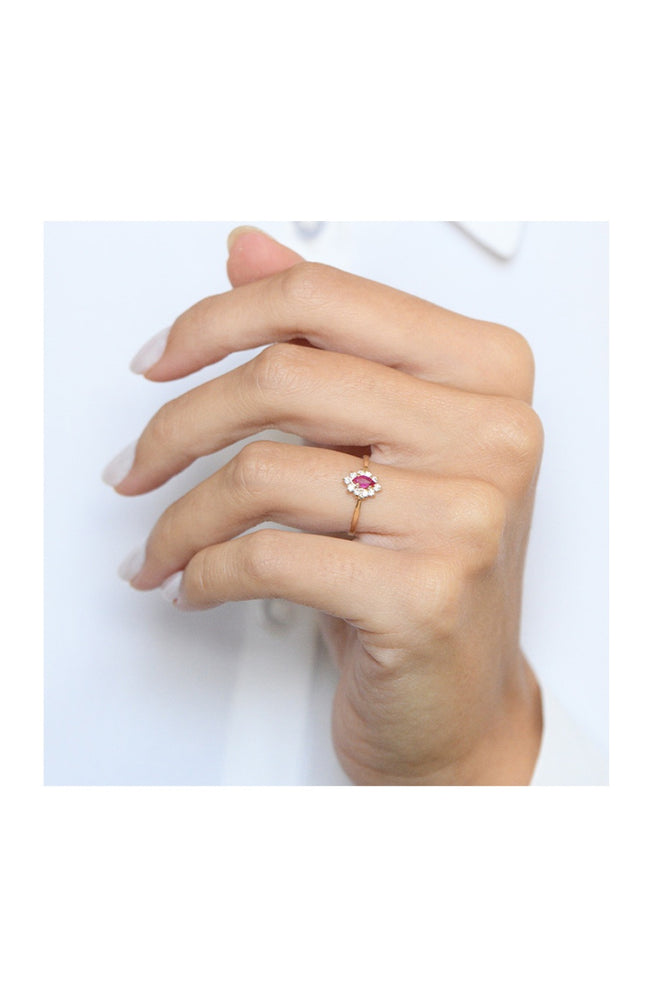 Bague Vera - Or Jaune 375/1000, zirconium & rubis