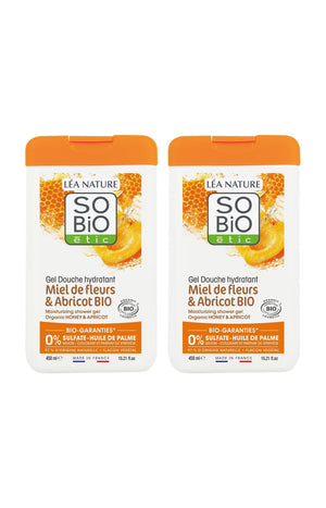 Gels douche bio hydratants - Miel de fleurs & abricot - 2 x 450 ml