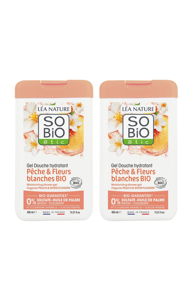 Gels douche bio hydratants - Pêche & fleurs blanche - 2 x 450 ml