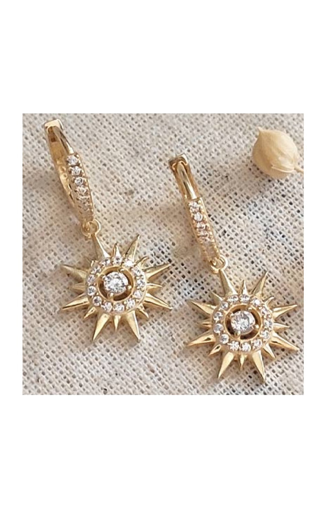 Boucles d'oreilles soleil -  Argent 925/000 plaqué or & zircons