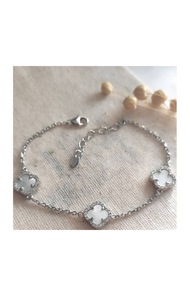 Bracelet - Argent 925/000, nacre blanc & zircon