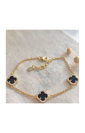 Bracelet - Argent 925/000 plaqué or, nacre noire & zircon